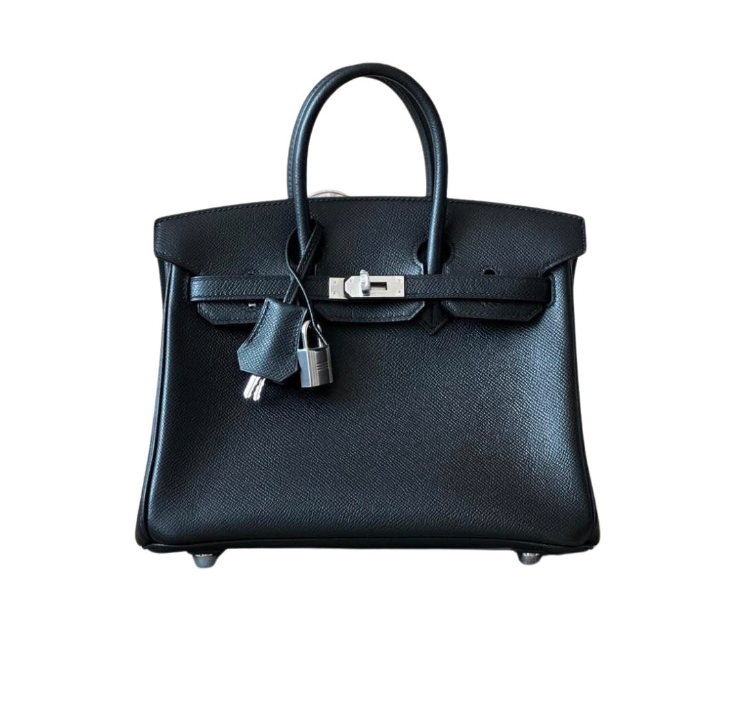 Hermès Birkin25 Silver Black  Box Calf Leather Palladium Hardware