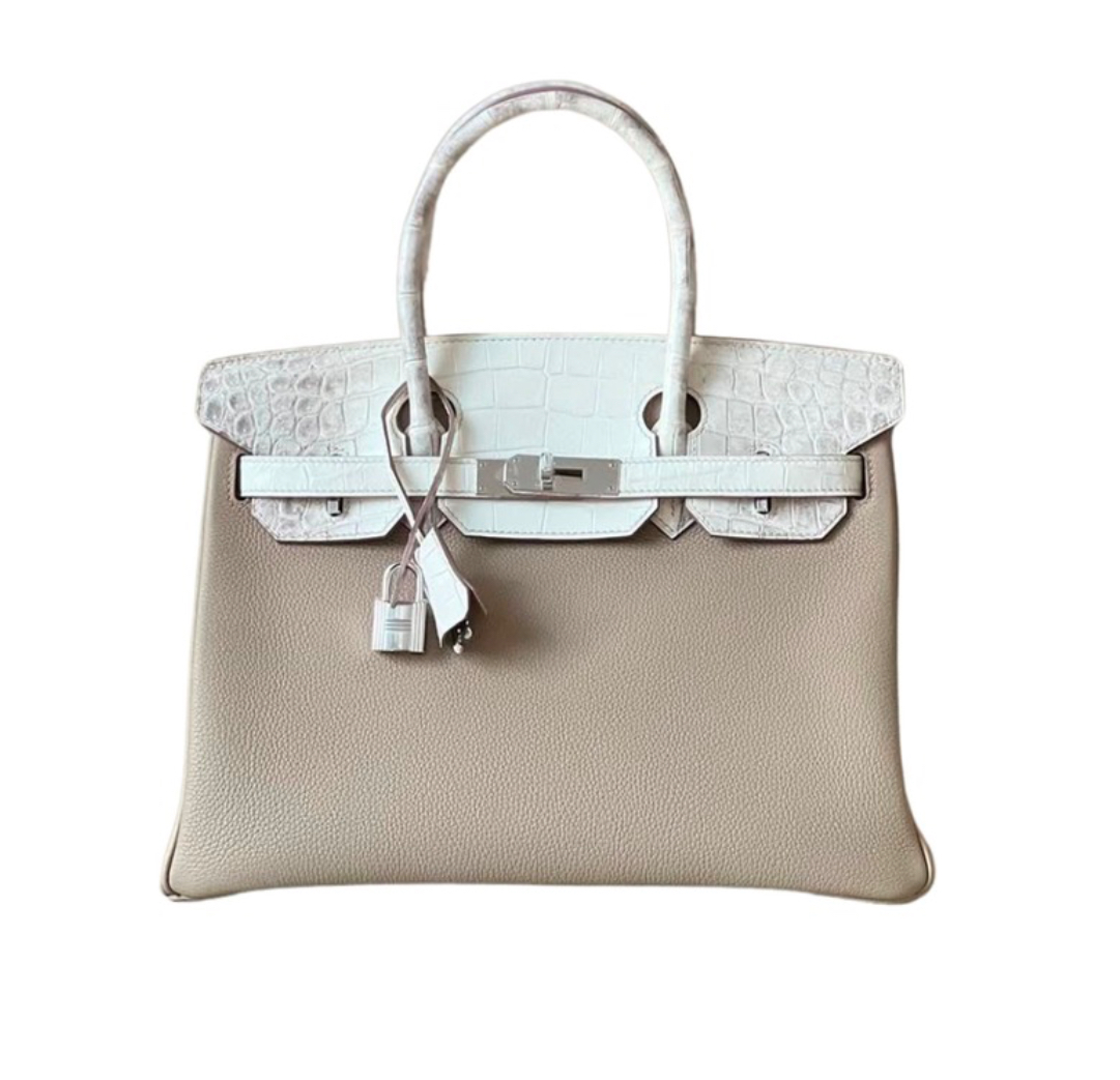 Hermès Birkin25 Touch in Gris Tourterelle Togo, Himalaya Niloticus Crocodile&Palladium Hardware