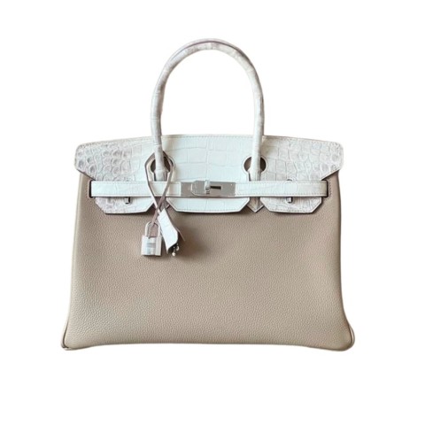 Hermès Birkin25 Touch in Gris Tourterelle Togo, Himalaya Niloticus Crocodile&Palladium Hardware