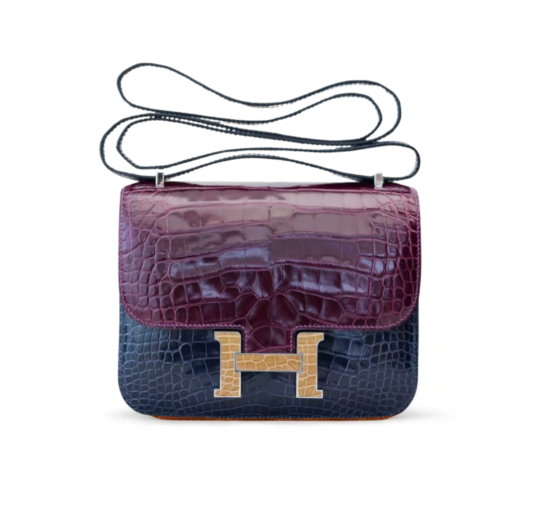 Hermès Constance18 Blue Izmir Niloticus Crocodile Blue /Amethyst &Gold Hardware