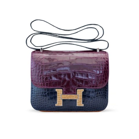 Hermès Constance18 Blue Izmir Niloticus Crocodile Blue /Amethyst &Gold Hardware