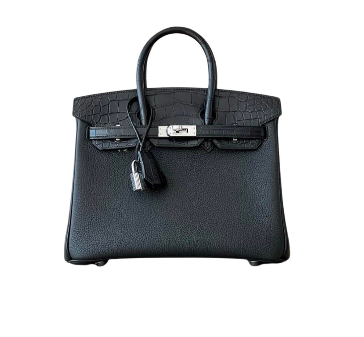 Hermès Birkin25 Touch 2in Noir Togo and Matte Alligator&Palladium Hardware