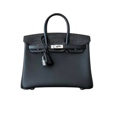 Hermès Birkin25 Touch 2in Noir Togo and Matte Alligator&Palladium Hardware