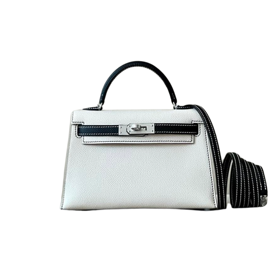 Hermès Kelly Mini Panda Blanco Negro Epsom &Palladium Hardware