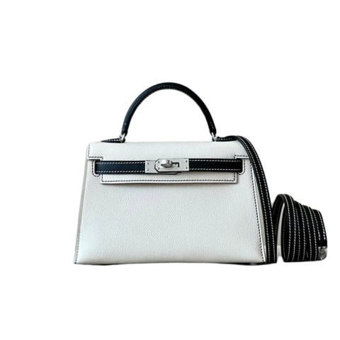 Hermès Kelly Mini Panda Blanco Negro Epsom &Palladium Hardware