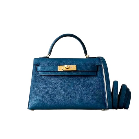 Hermès Mini Kelly Sellier Bleu Saphir Chevre Mysore& Gold Hardware