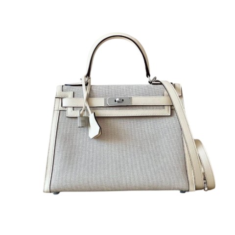 Hermès Kelly28 Retourne in Nata Swift and Ecru Toile&Palladium Hardware