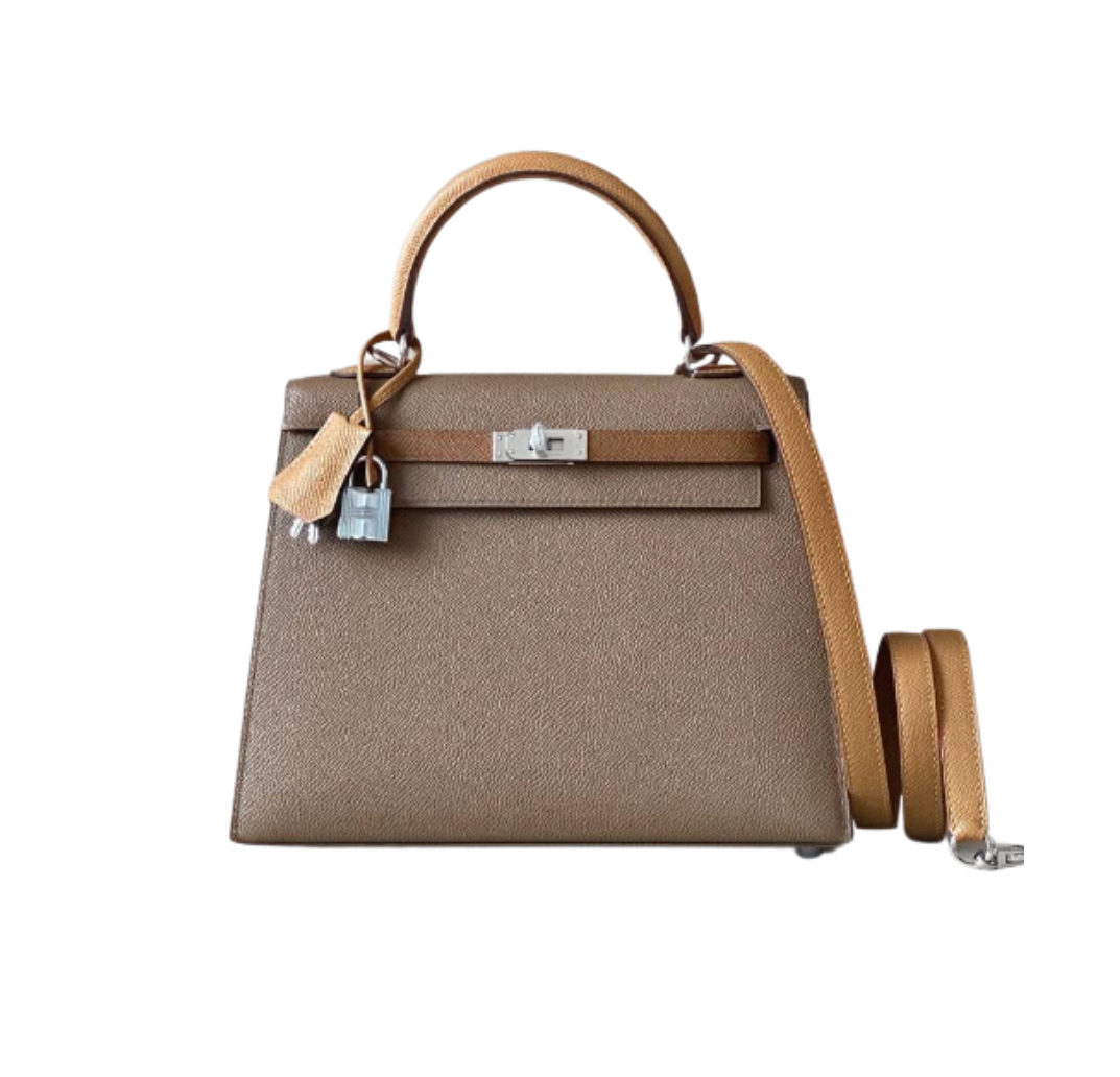 Hermès Kelly25 Sellier Etoupe Alezan and Biscuit Epsom&Palladium Hardware