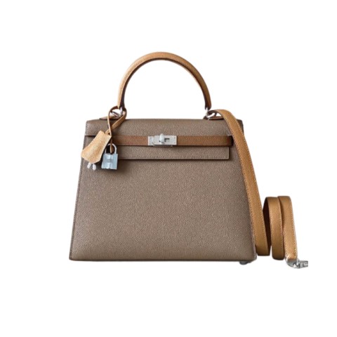 Hermès Kelly25 Sellier Etoupe Alezan and Biscuit Epsom&Palladium Hardware