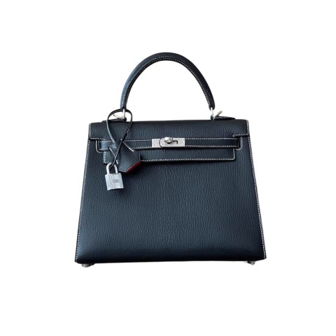 Hermès Kelly25 Black Un Point Sur Deux Veau Graine Monsieur& Palladium Hardware