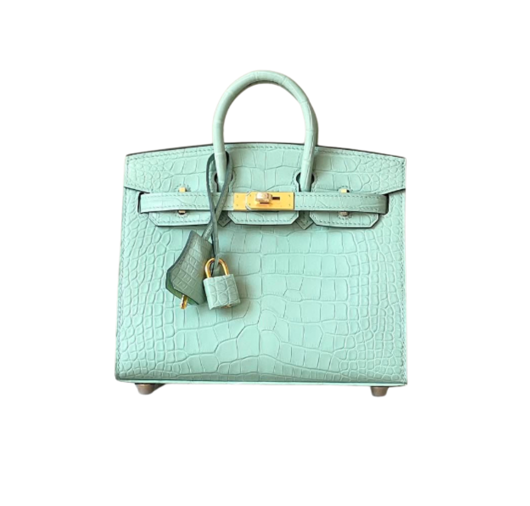 Hermès Birkin20 Sellier Vert d’Eau Matte Alligator&Gold Hardware