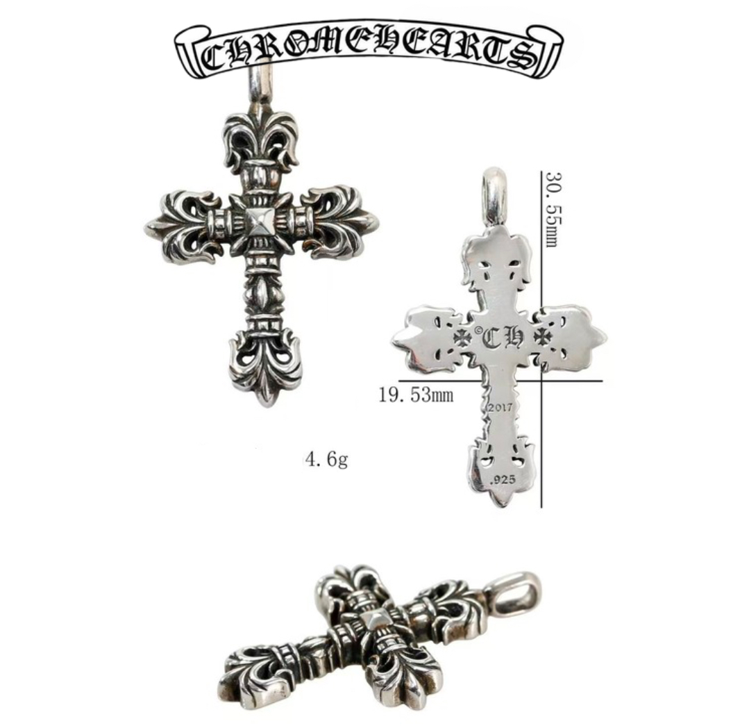 Chrome Hearts Silver Mini Cross Flower Pendant