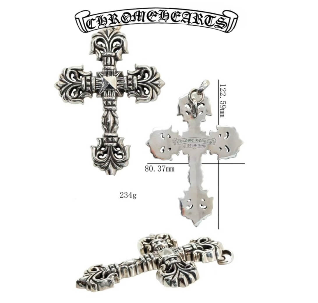 Chrome Hearts Silver Mini Cross Pendant with Diamond 