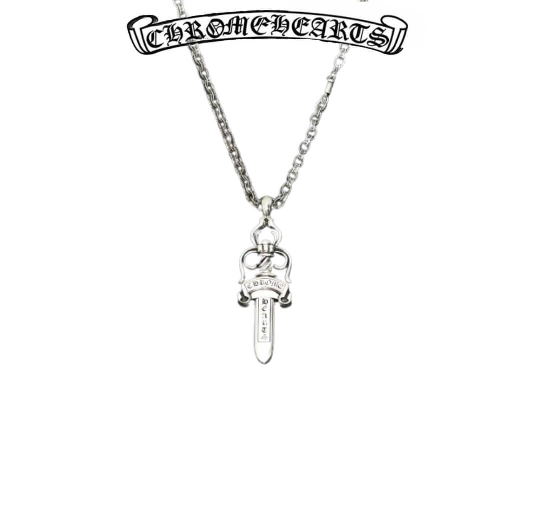 Chrome Hearts Silver Medium Jeweled Dagger Pendant 