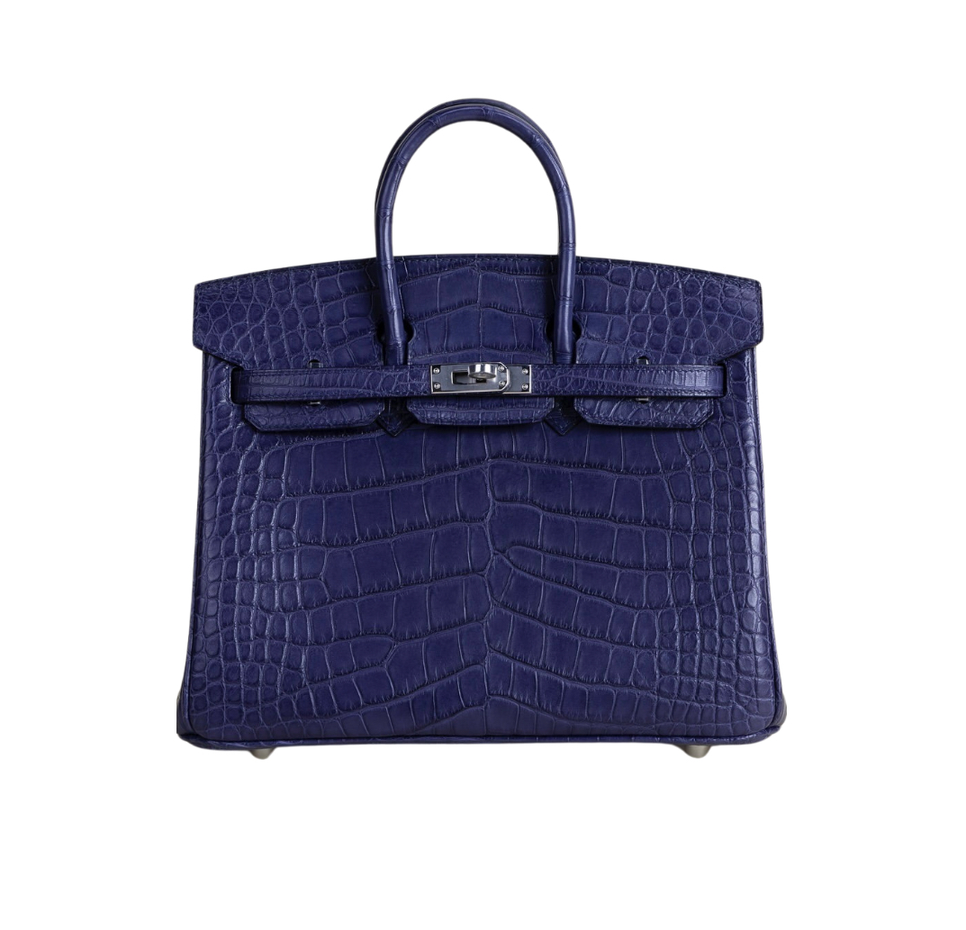 Hermès Birkin25 Bleu Aztec Mate Aligátor&Palladium Hardware