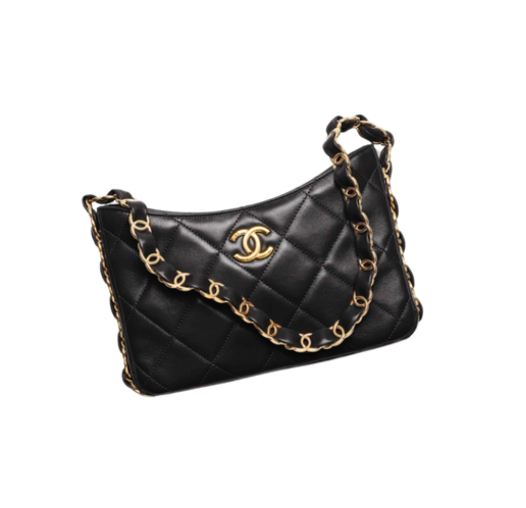 Chanel Hobo Handbag Gold Metal, Black