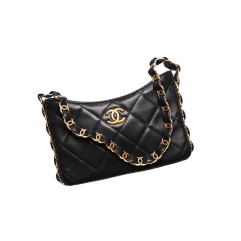 Chanel Hobo Handbag Gold Metal, Black