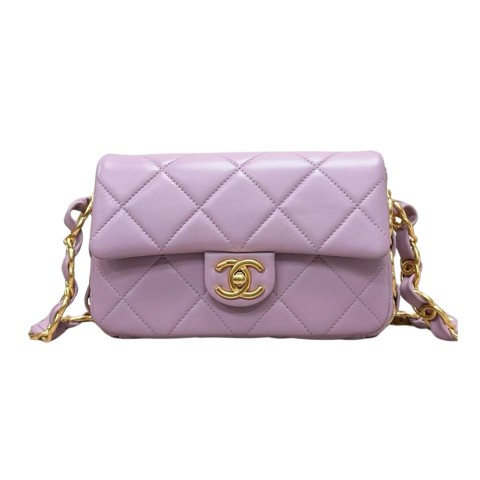 Chanel 20cm  Flap Bag Grained Calfskin & Silver Light Purple