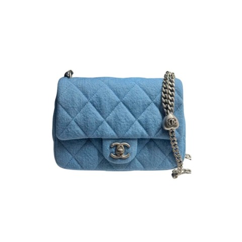 Chanel 17cm Flap Bag Denim & Gold Light Blue