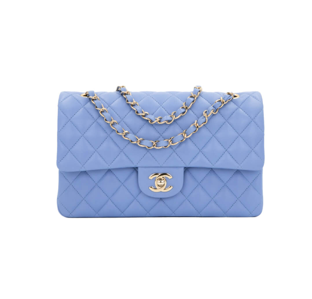 Chanel 25cm Classic Flap Pale Blue Lambskin Light Hardware