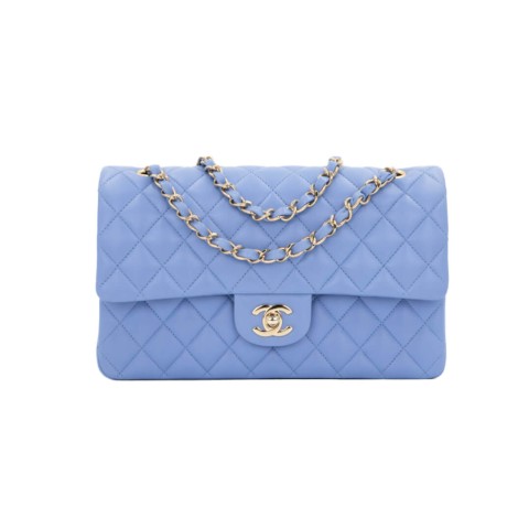 Chanel 25cm Classic Flap Pale Blue Lambskin Light Hardware