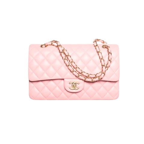 Chanel 25cm Classic Flap Grained Shiny Calfskin & Gold Light Pink