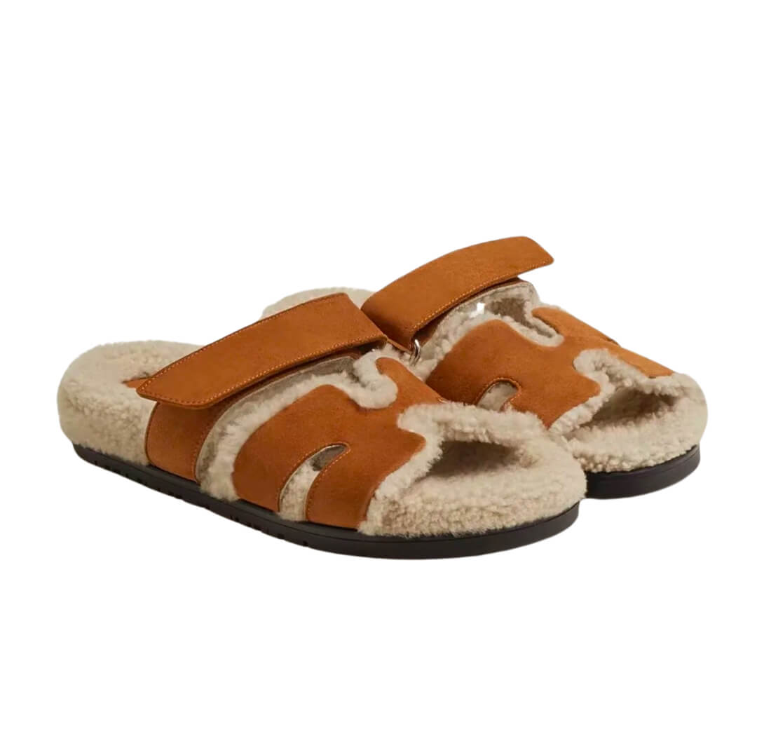 Hermès Chypre Sandal Suede Goatskin Woolskin Naturel Ecru