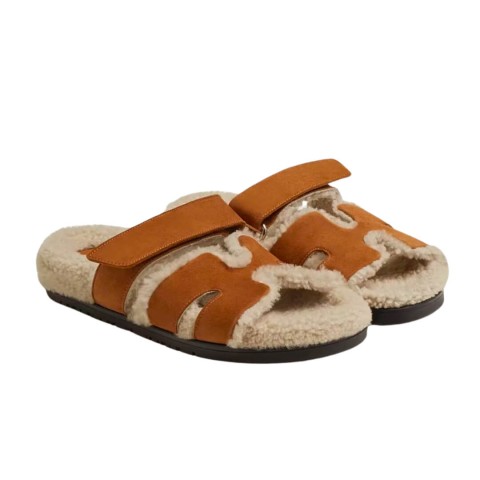 Hermès Chypre Sandal Suede Goatskin Woolskin Naturel Ecru