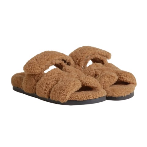 Hermès Chypre sandal Suede Goatskin Woolskin Beige Argile