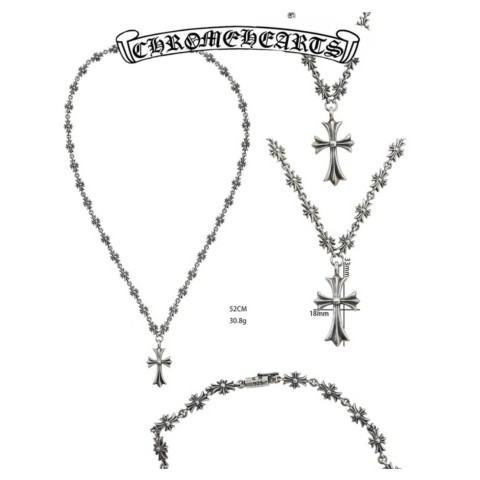 Chrome Hearts Silver Choke Chain Cross Necklace (52cm)