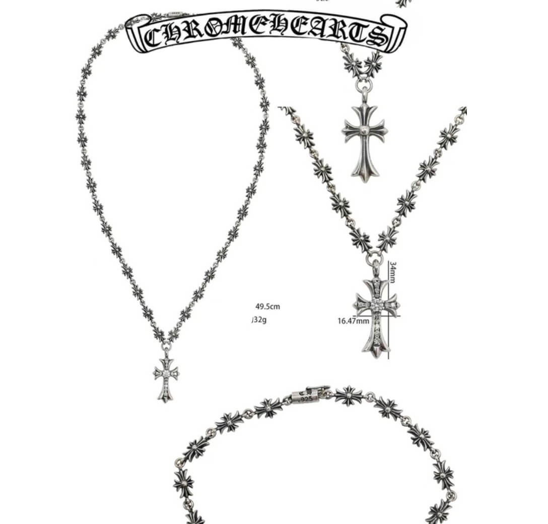 Chrome Hearts Silver Choke Chain Cross Necklace (49.5cm)