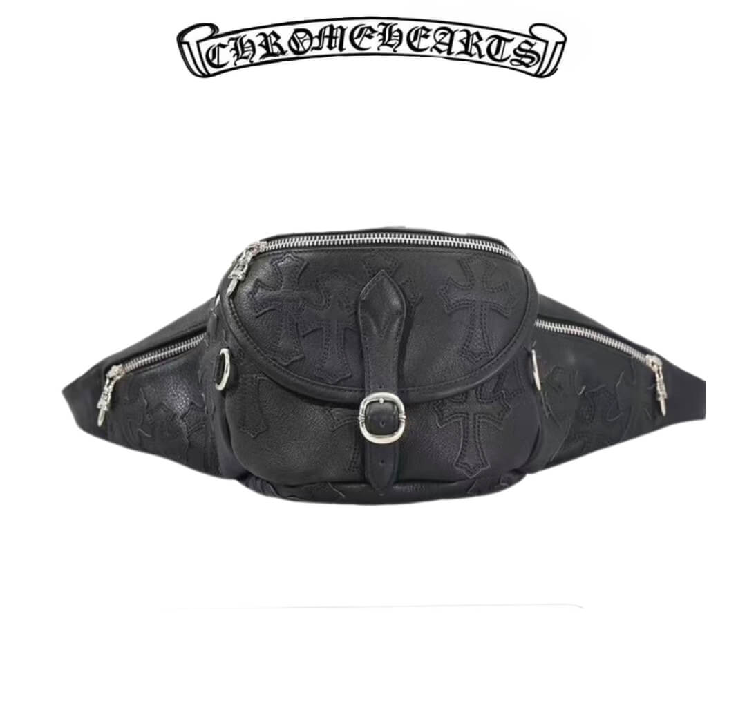 Chrome Hearts Snat Pack Belt Bag In Black Leather With Antiqued Silver