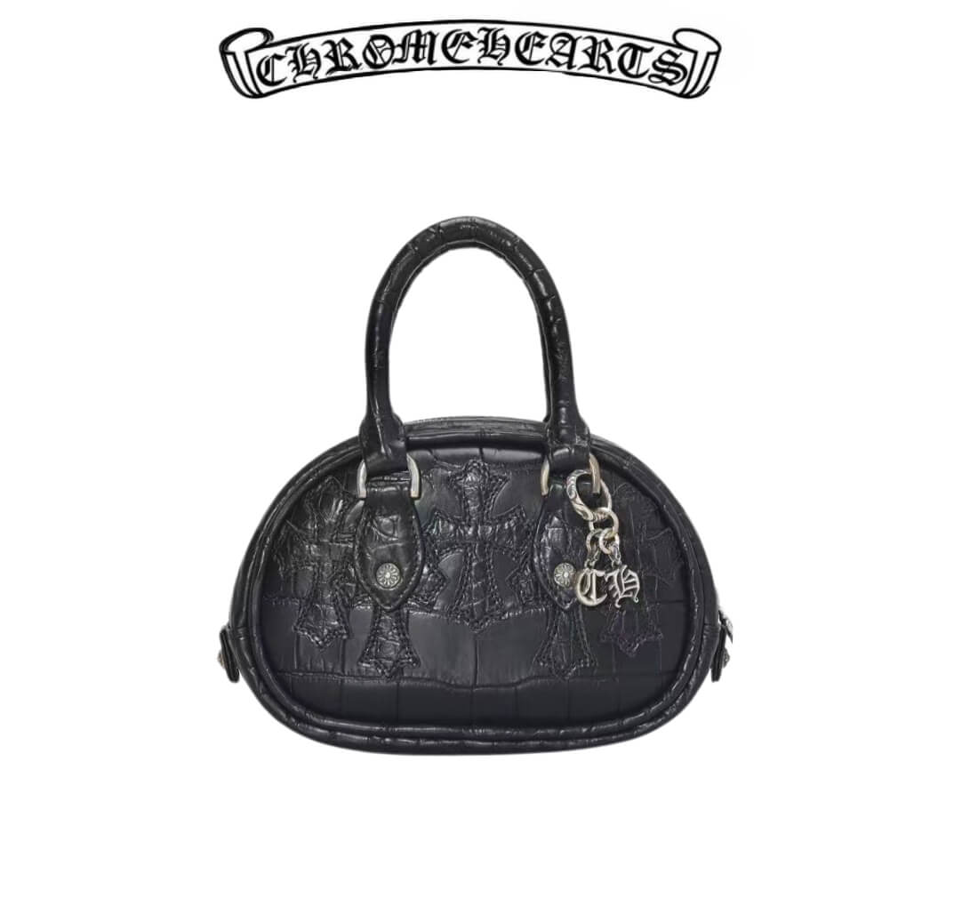 Chrome Hearts Leather Cross Patch Black Mini Bowling Bag