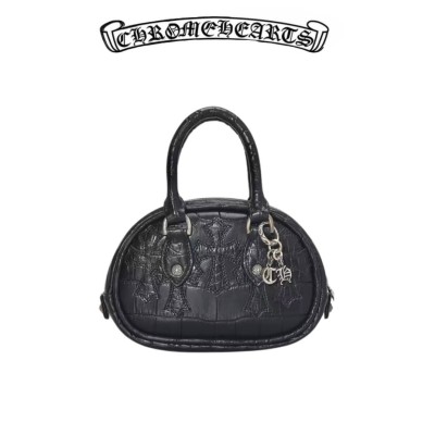 Chrome Hearts Leather Cross Patch Black Mini Bowling Bag