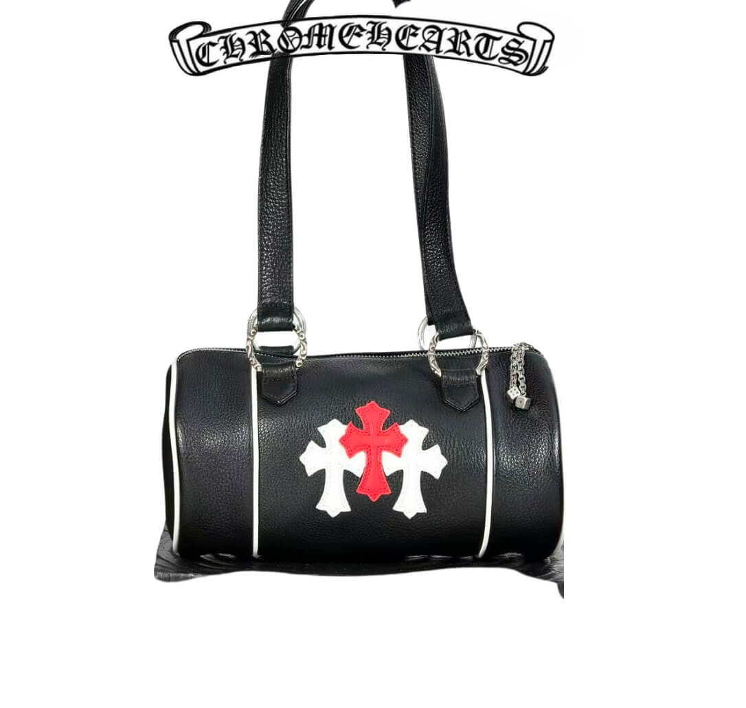 Chrome Hearts White & Red Cem Cross Domino Duffle Bag