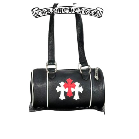 Chrome Hearts White & Red Cem Cross Domino Duffle Bag