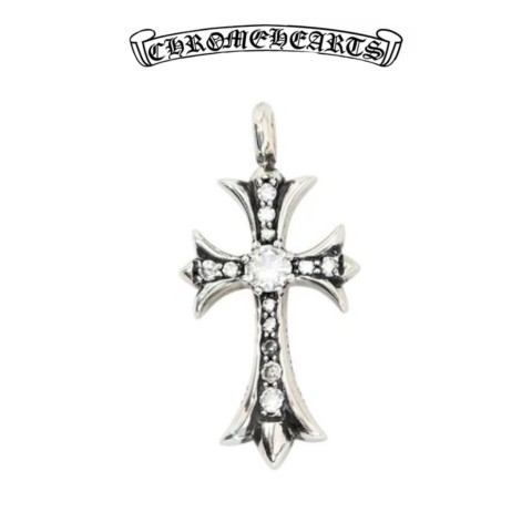 Chrome Hearts Silver  Mini Cross Pendant with Stones (6.5g)