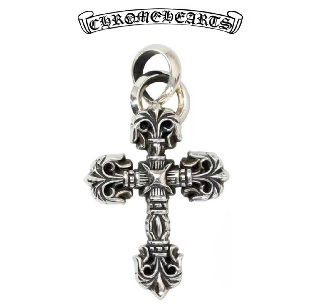 Chrome Hearts Silver Small Flower Cross Pendant  (27.5g)