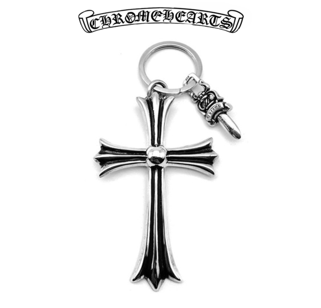 Chrome Hearts Silver Large Cross Dagger Keychain