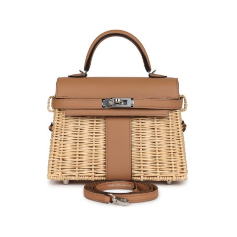 Hermès Kelly Picnic Wicker Chai Swift&Palladium Hardware