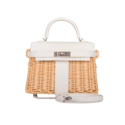 Hermès Kelly Picnic Wicker White Swift&Palladium Hardware