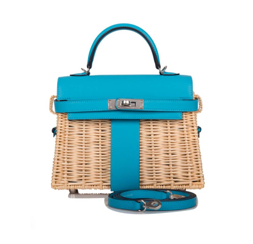 Hermès Kelly Picnic Wicker Denim Blue Swift&Palladium Hardware