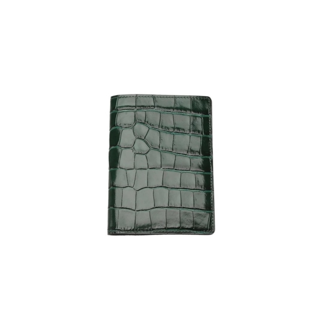 Hermès MC² Euclide Card Holder in Vert Fonce Shiny Alligator Leather