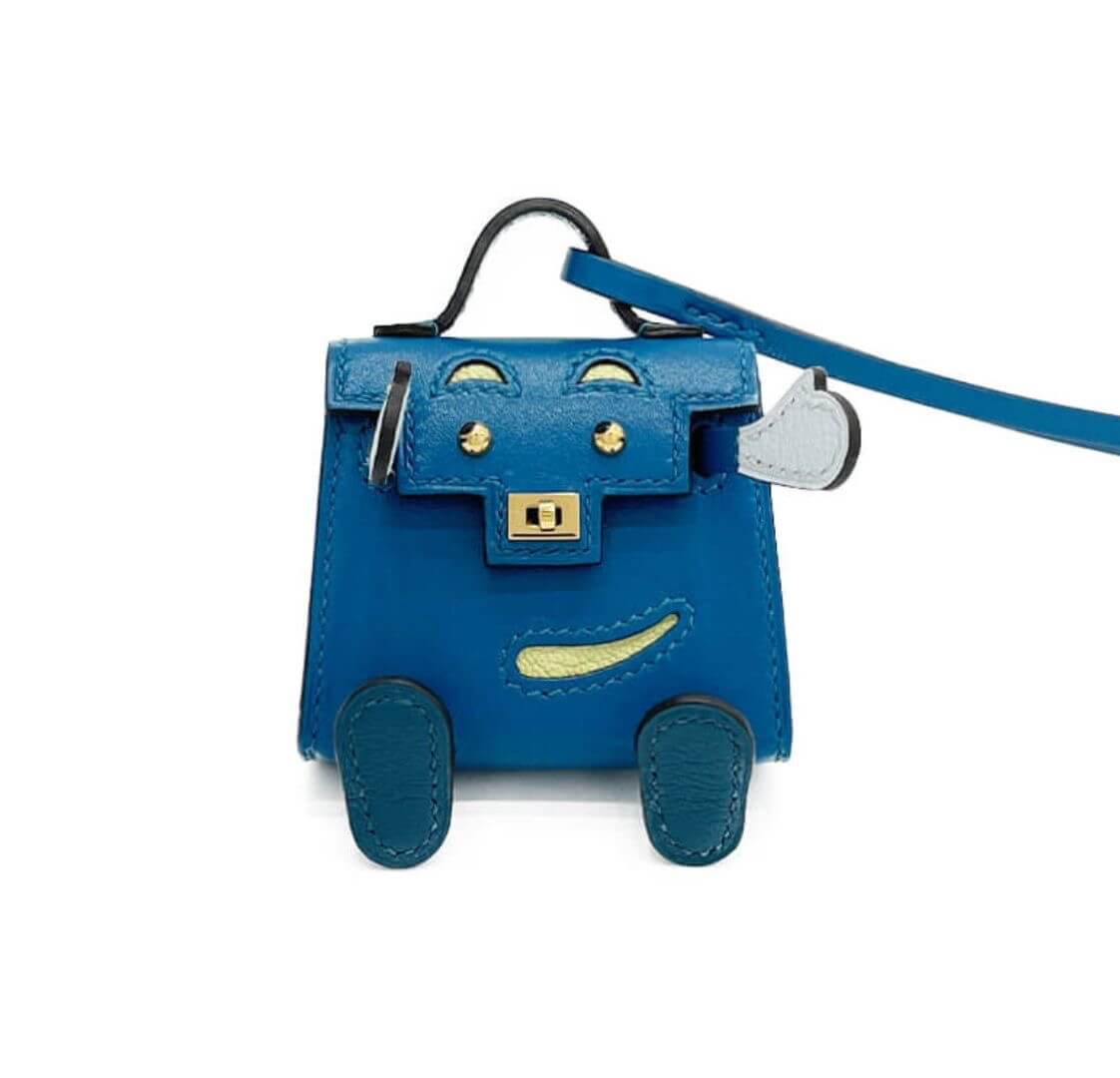 Hermès Kelly Dole Bag Charm Swift Duck Blue / Pure White / Neon Yellow