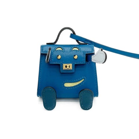 Hermès Kelly Dole Bag Charm Swift Duck Blue / Pure White / Neon Yellow