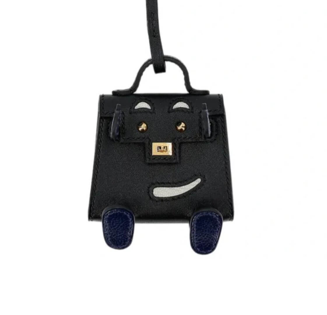 Hermès Kelly Dole Bag Charm Swift Black / Pure White / Sapphire Blue