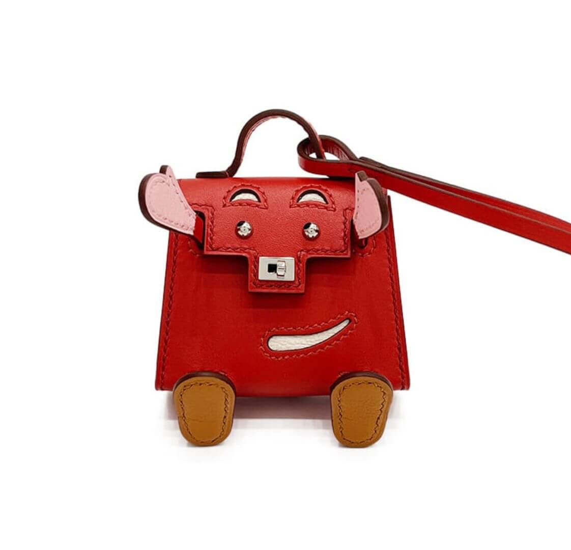 Hermès Kelly Dole Bag Charm Swift China Red / Cherry Blossom Beige / Sesame White