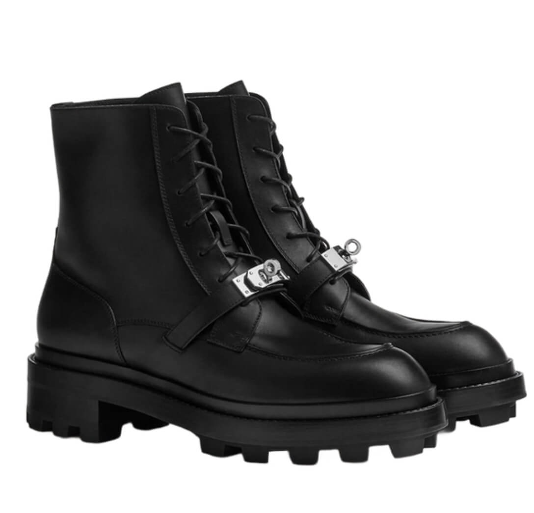 HERMÈS Fiacre Ankle Boot Calfskin & Palladium Noir