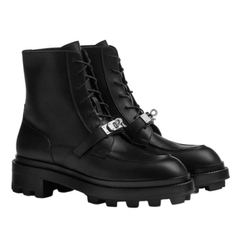 HERMÈS Fiacre Ankle Boot Calfskin & Palladium Noir